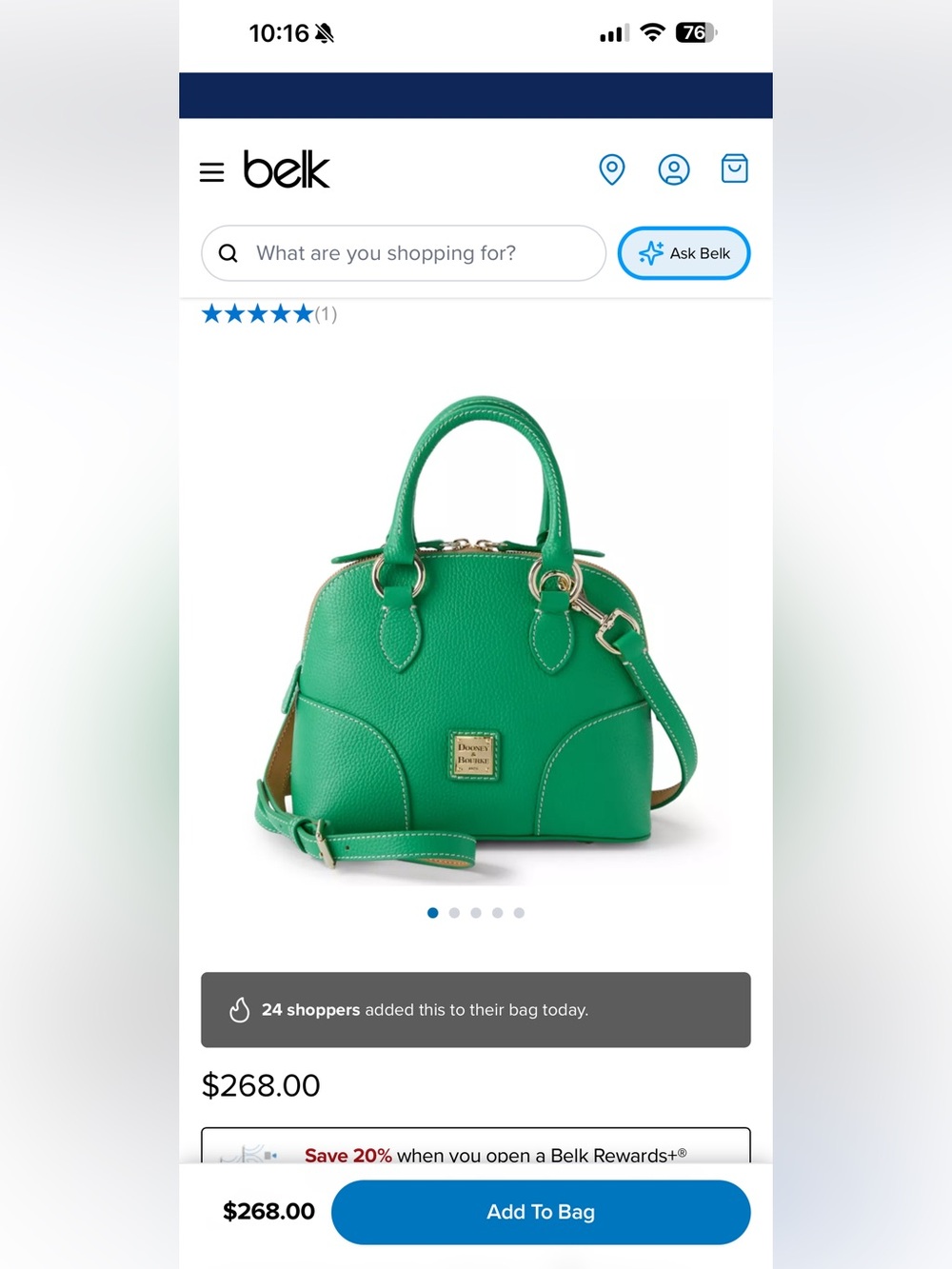 Dooney & Bourke Kelly Green Lucca Leather Small Satchel
